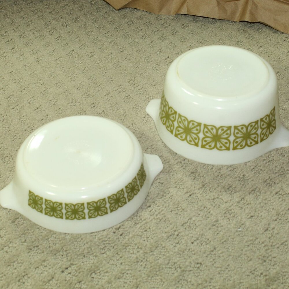 Pyrex Verde Autumn Floral Square Flowers 471 / 473 Casserole Set of 2 No Lid